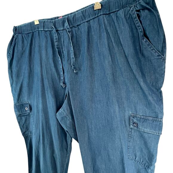 Woman Within Pants Womens 30W Blue Cargo Drawstring Elastic Waist Pockets Cotton - Picture 2 of 13